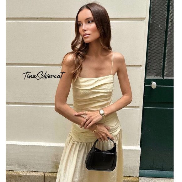 BLOGGER'S FAVE! Zara Draped Midi Dress Taupe Brown NWT - Picture 12 of 17